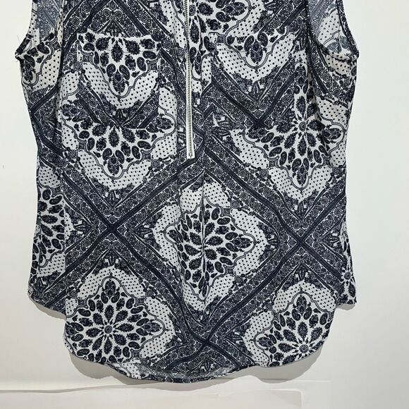 Soho New York & Company Women's Black White Paisley Zip Sleeveless Blouse XL - Picture 2 of 11
